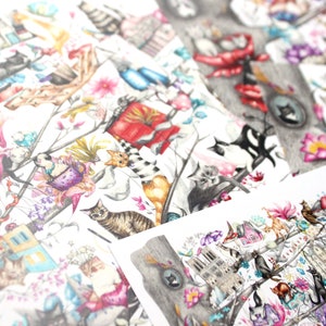 Cartes postales chat - lot de 5 cartes illustrées A5 et A6
