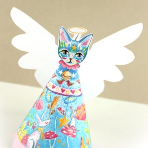 Cat Angel Christmas Decoration - DOWNLOAD printable kitty angel decoration christmas tree decoration DIY paper craft colouring