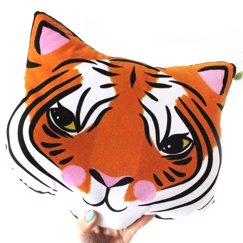 DIY KIT Tiger cushion softie plush various colours throw pillow blue orange pink cats big cat image 9