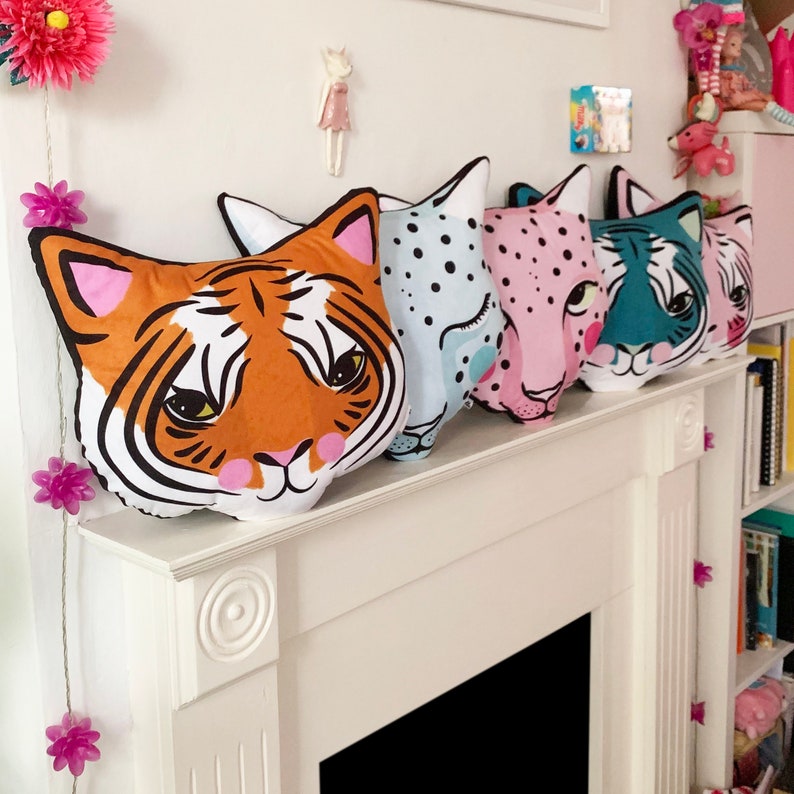 DIY KIT Tiger cushion softie plush various colours throw pillow blue orange pink cats big cat image 4