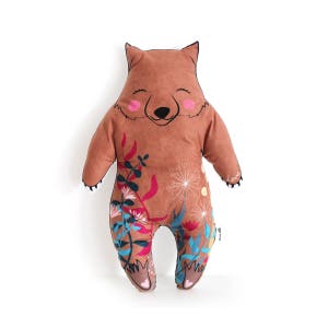 Wombat cushion brown softie plush floral - throw pillow - animals illustrated homewares nursery decor illustration