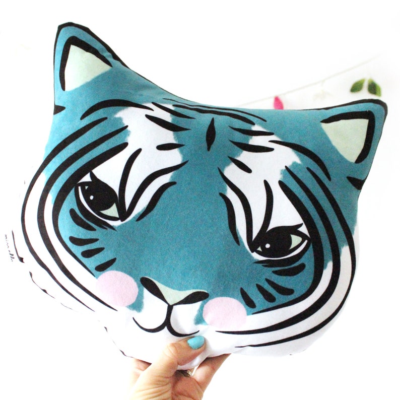 DIY KIT Tiger cushion softie plush various colours throw pillow blue orange pink cats big cat image 8