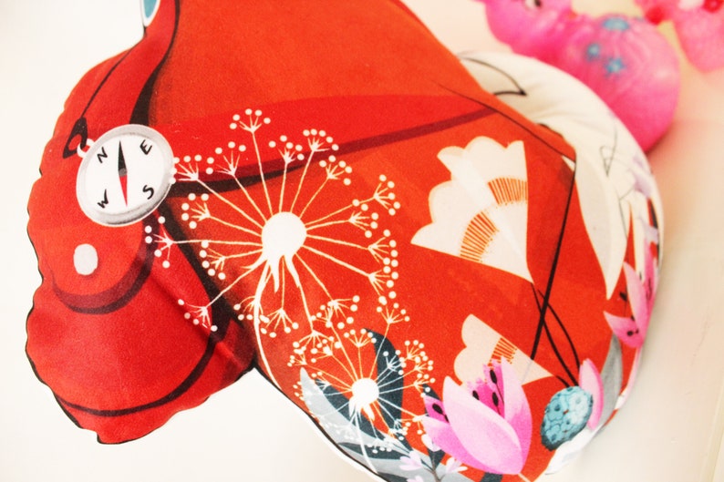 Travelling Fox cushion softie plush floral throw pillow animal illustrated homewares nursery decor illustration kitsune image 5