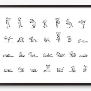 Cat art print - yoga instruction diagram exercise - A3 - large