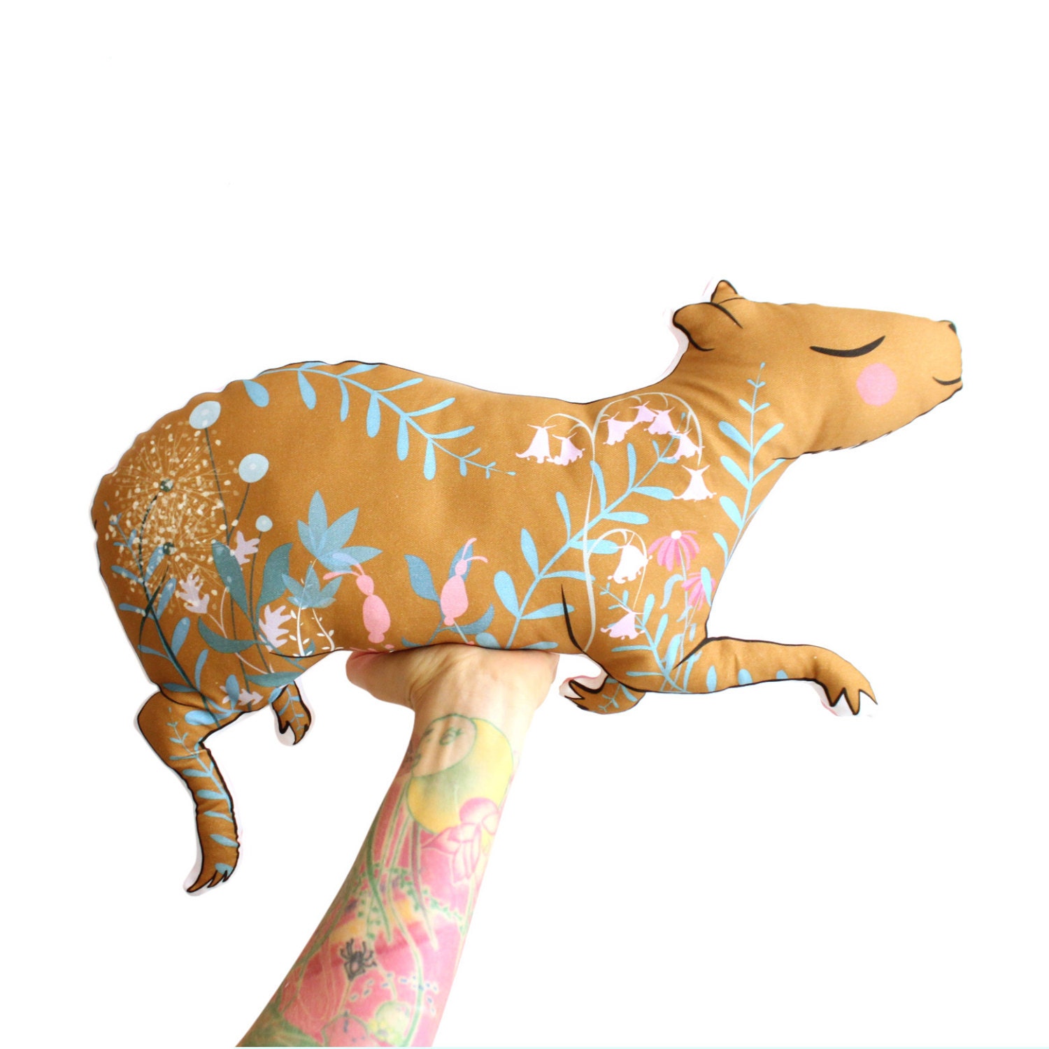 Capybara Diy Kit Softie Coussin en Peluche Floral - Jeter Oreiller Homewares Guinée de Porc Illustra