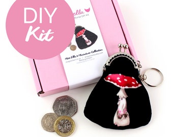 DIY KIT - Mini Mushroom Purse - key ring handmade funghi foraging tiny cute little purse