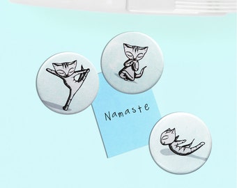 Cat Fridge Magnets - yoga bikram namaste instruction present crazy cat lady x 3