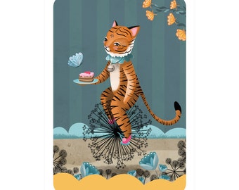 Unicycling Tiger Greetings card - Circus Tiger cards - blank