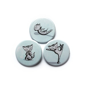 Yoga cat badge Pins - yoga exercise diagram cats - set of 3