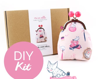 DIY KIT - Sewing Cats Bobble Purse - bag cat seamstress gift