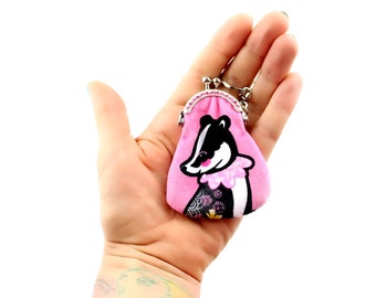 Mini Badger Purse - pink key ring handmade woodland animals tiny cute little purse