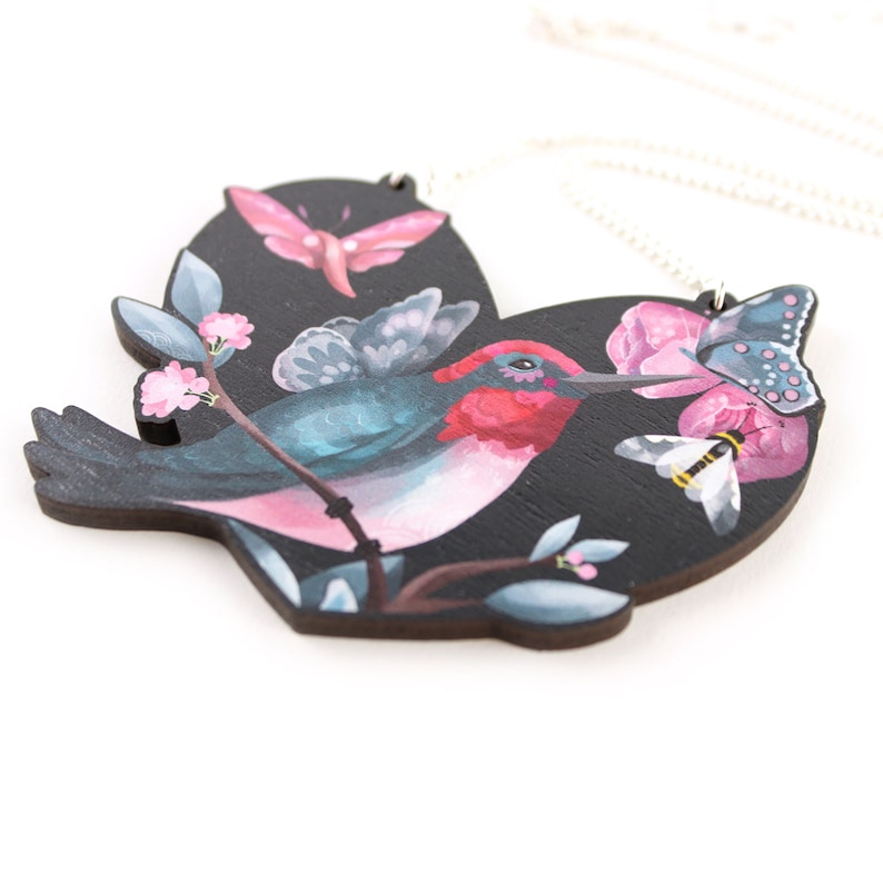 Hummingbird Necklace birds cherry wood statement jewellery image 3