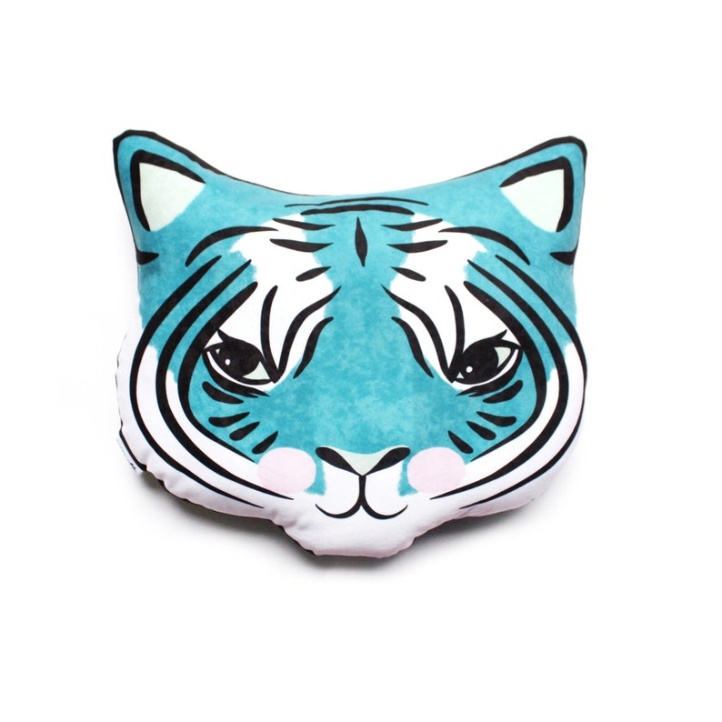 DIY KIT Tiger cushion softie plush various colours throw pillow blue orange pink cats big cat Teal Tiger