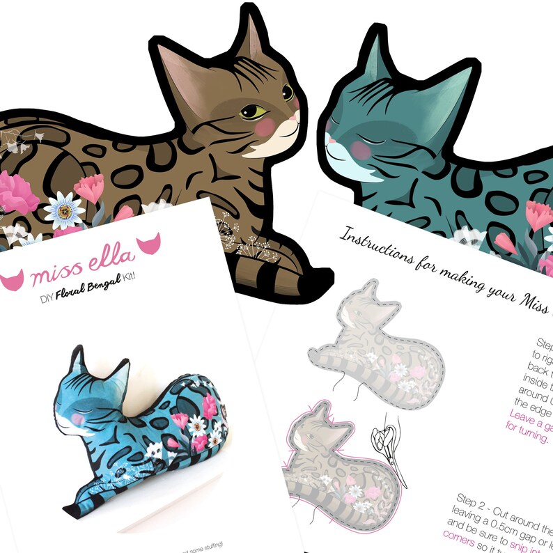 Bengal Cat DIY KIT Cushion Softie Plush Floral Throw | Etsy
