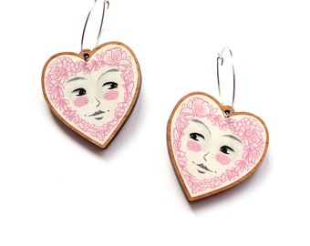Doll Face Floral Earrings -  jewellery wooden earrings bird lover hoops hooks surgical stainless stell