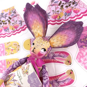 DIY Kit - Iris the Flower Bunny with 12 page Handmade Illustrated Mini Book - sewing doll STUFFING NOT included