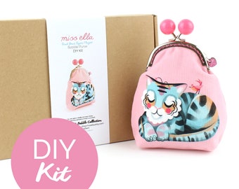 DIY KIT - Pink Tiger Bobble Purse - bag cats cat gift