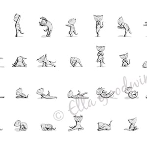 Cat art print yoga cats instruction diagram exercise A4 8 x 10 A5 bikram yoga set image 3