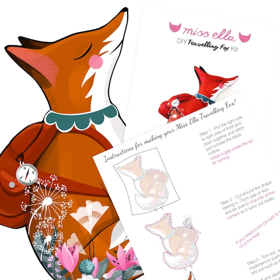 Fox Diy Kit Cushion Softie Plush Floral Throw Pillow Etsy