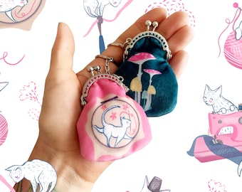 Mini Cat Purse - key ring handmade kitten sewing tiny cute little purse