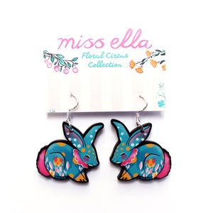 Bunny Rabbit Earrings choice of colours hooks or hoops wooden statement jewellery turquoise mint image 8