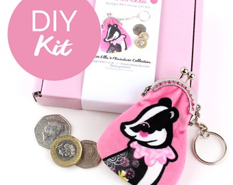DIY KIT - Mini Badger Purse - pink key ring handmade woodland animals tiny cute little purse