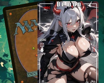 MTG Dämon Token 4/3, Anime Waifu Art, Alt-Art Token für EDH/Commander (IS-6)