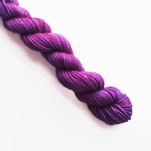 BOYSENBERRY hand dyed yarn mini skein. sock fingering DK yarn, merino wool knitting embroidery. choose yarn base red dark pink purple yarn image 1