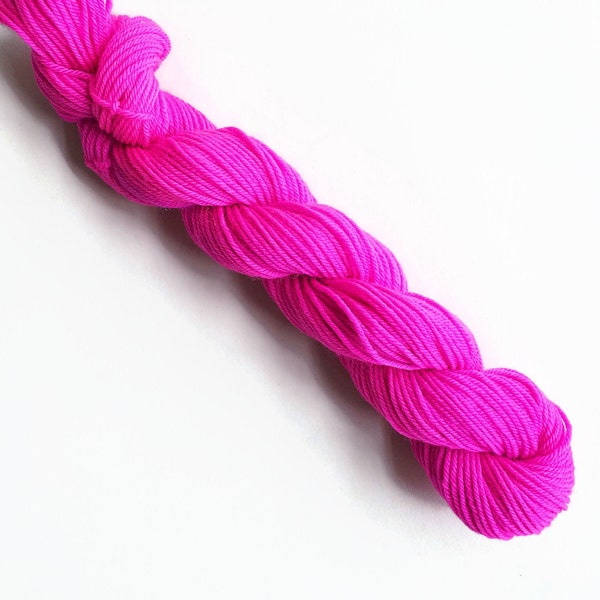 POP at NOTHING hand dyed yarn mini skein. sock fingering DK yarn, merino wool knitting crochet. choose base. deep bright neon hot pink yarn