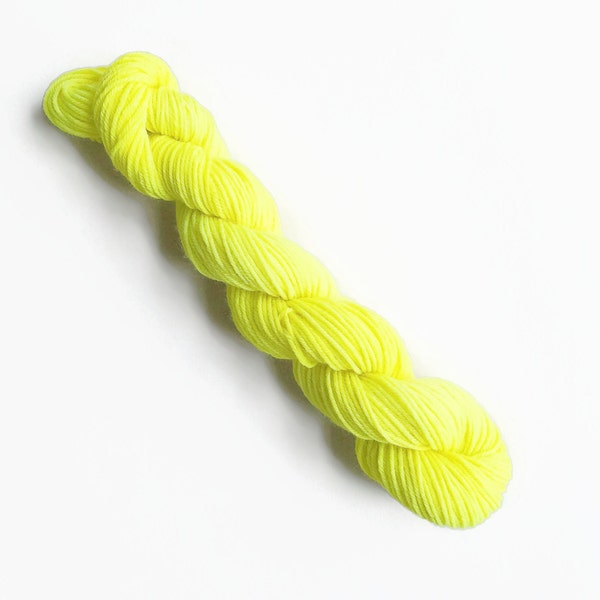 VOLTAGE hand dyed yarn mini skein. sock fingering DK yarn, merino wool knitting crochet. choose yarn base. semi-solid neon yellow yarn