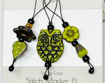 YELLOW OWL stitch marker progress keeper set - knitting crochet tool - snag-free and light - jewelry for your knitting - gift for knitters