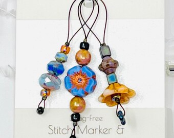 CORNFLOWER stitch marker progress keeper set - knitting crochet tool - snag-free and light - jewelry for your knitting - gift for knitters