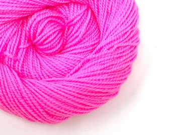 BUBBLE pink hand dyed yarn fingering sock dk bulky yarn merino wool yarn single or ply. you choose your base. neon hot pink yarn