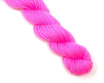 BUBBLE hand dyed yarn mini skein. sock fingering DK yarn, merino wool knitting crochet. choose yarn base. bright neon hot pink yarn