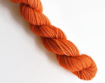 BURNT ORANGE hand dyed yarn mini skein. fingering DK yarn, merino wool knitting, crochet choose your yarn base. pumpkin burnt orange yarn