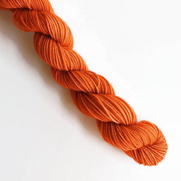 BURNT ORANGE hand dyed yarn mini skein. fingering DK yarn, merino wool knitting, crochet choose your yarn base. pumpkin burnt orange yarn