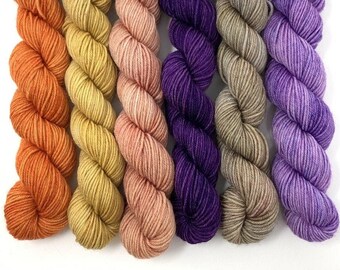 SQUIRREL JAM Mini Skein Set coordinated color palette of 6 mini skeins for color work - choose your base