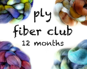 Hand Dyed Wool Roving Fiber Club 12 months. Customizable monthly subscription for Spinning or Felting. Gift for Spinners, Gift for Crafters.