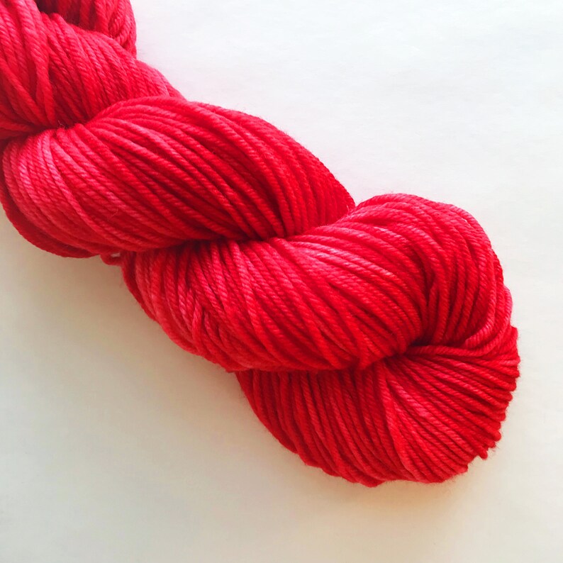 RED RED hand dyed yarn. mini skein sock fingering dk yarn merino wool super-wash. knitting embroidery. the perfect red, bright true red yarn image 1