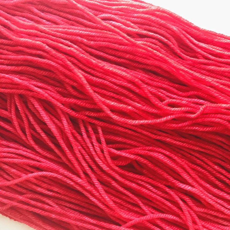 RED RED hand dyed yarn. mini skein sock fingering dk yarn merino wool super-wash. knitting embroidery. the perfect red, bright true red yarn image 2