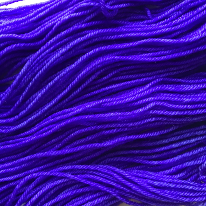 DEEP VIOLET hand dyed yarn fingering sock dk bulky yarn super wash merino wool yarn single or ply. choose your base. dark violet purple yarn image 3