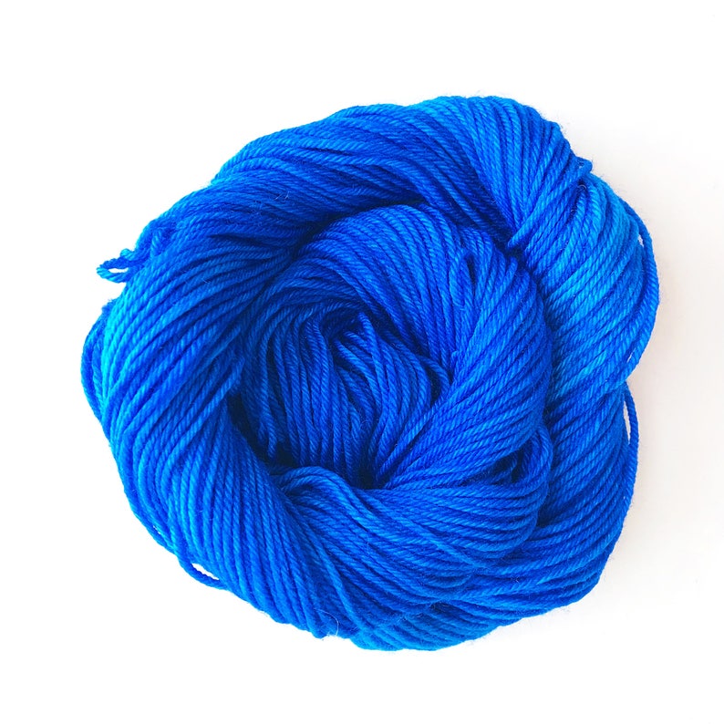 TRUE BLUE hand dyed yarn mini skein. sock fingering dk yarn, merino wool knitting embroidery. sock mini 4 ply. semi-solid blue yarn image 3
