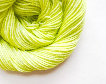 LIMELIGHT hand dyed yarn fingering sock dk bulky yarn super wash merino wool yarn single or ply. choose your base. light lime green yarn