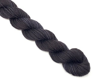 JET SET black hand dyed yarn mini skein. sock fingering DK yarn, merino wool knitting crochet. choose yarn base. semi-solid black grey yarn