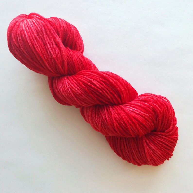 RED RED hand dyed yarn fingering sock dk bulky yarn super wash merino wool yarn choose your favorite base. bright medium true red yarn image 4