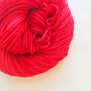 RED RED hand dyed yarn. mini skein sock fingering dk yarn merino wool super-wash. knitting embroidery. the perfect red, bright true red yarn image 3