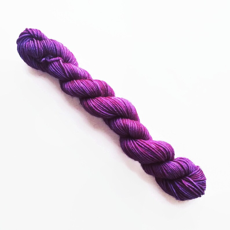 BOYSENBERRY hand dyed yarn mini skein. sock fingering DK yarn, merino wool knitting embroidery. choose yarn base red dark pink purple yarn image 1