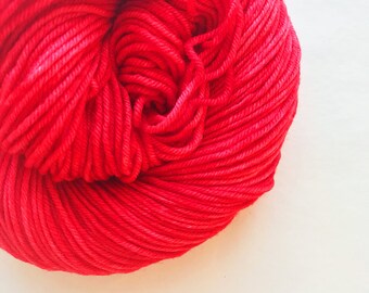 RED RED hand dyed yarn fingering sock dk bulky yarn super wash merino wool yarn - choose your favorite base. bright medium true red yarn