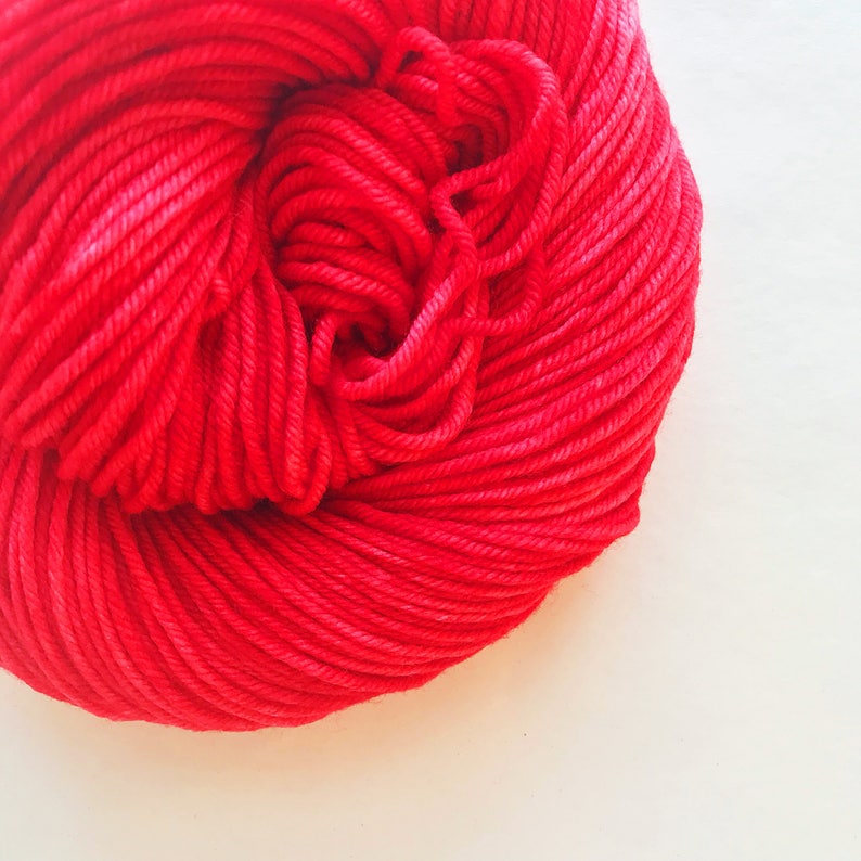 RED RED hand dyed yarn fingering sock dk bulky yarn super wash merino wool yarn choose your favorite base. bright medium true red yarn image 1