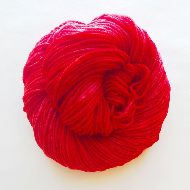 RED RED hand dyed yarn fingering sock dk bulky yarn super wash merino wool yarn choose your favorite base. bright medium true red yarn image 3